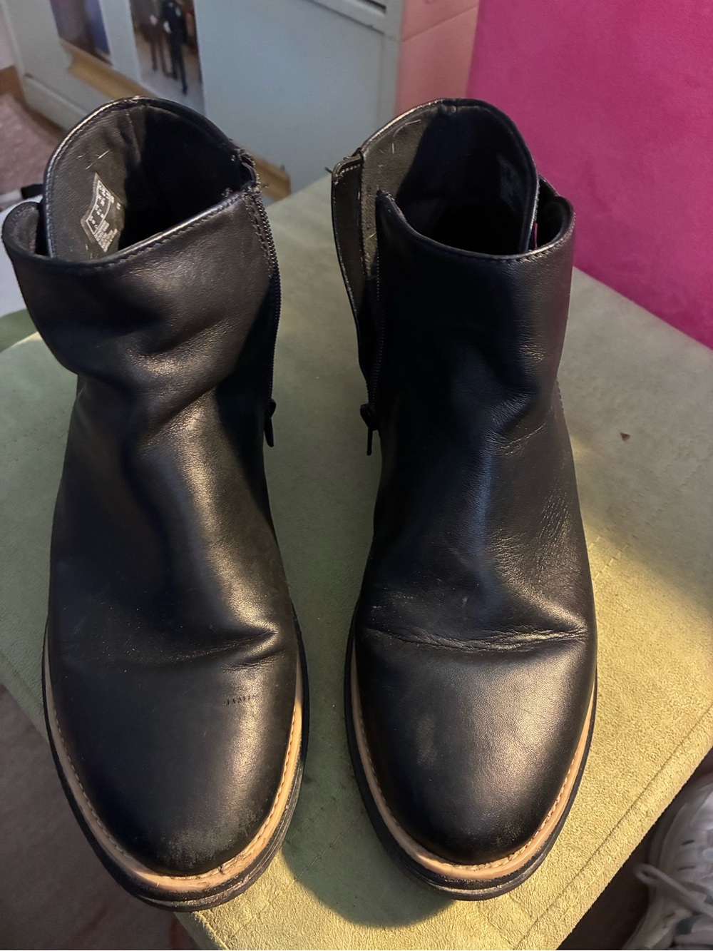 Collection B Black Leather Ankle Booties with Contrast Trim
